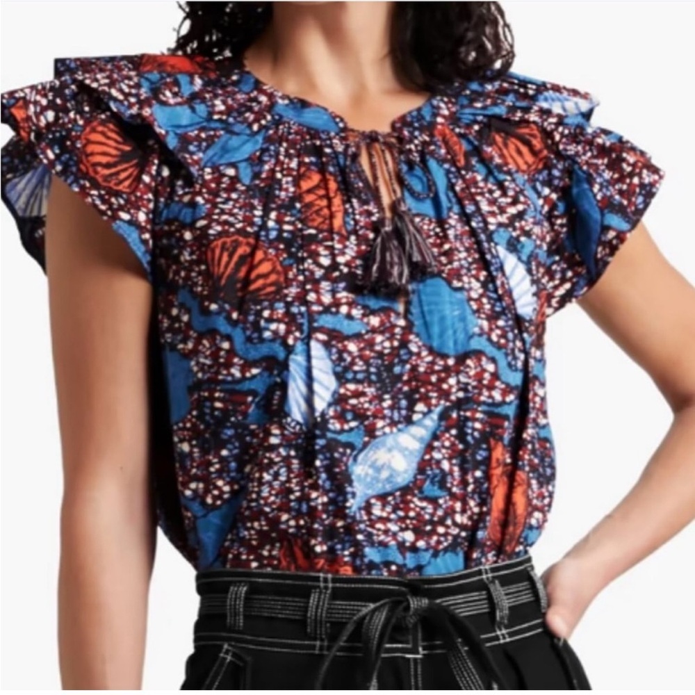 Ulla Johnson Elm ruffled printed cotton-poplin top